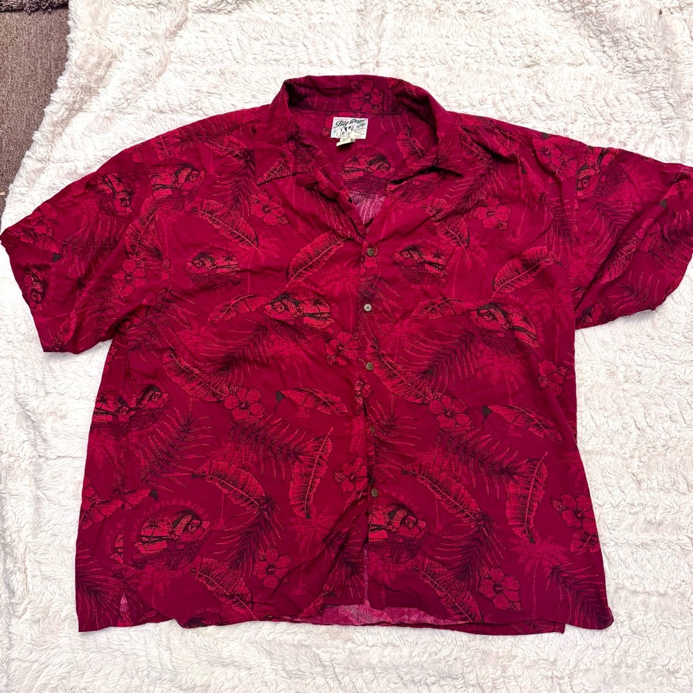 Vintage big dog Hawaiian shirt red floral 4x button up short sleeve